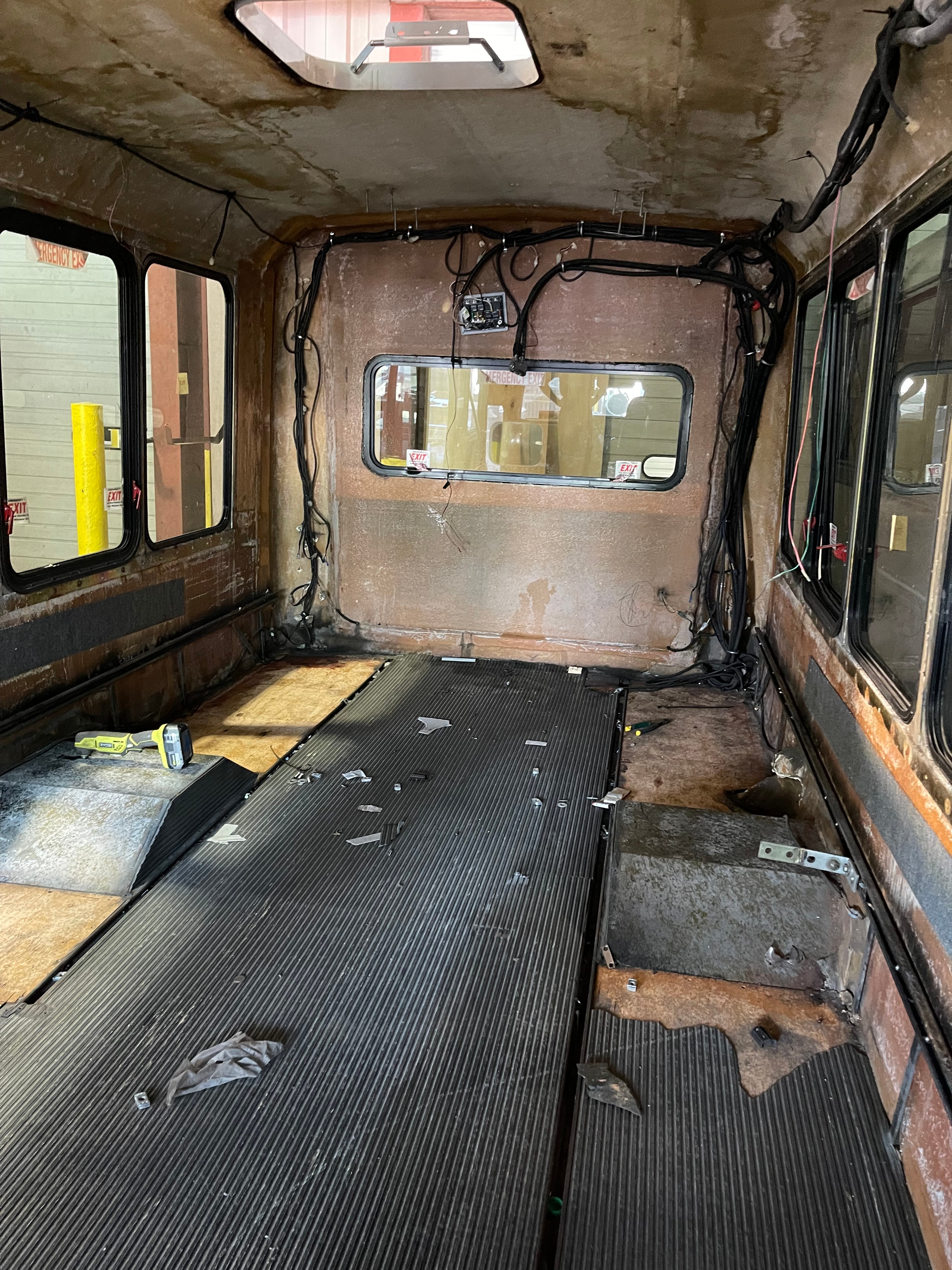 Bus gutted to bare walls