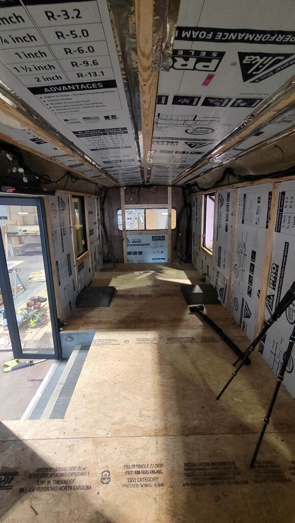 Walls taking shape inside the bus